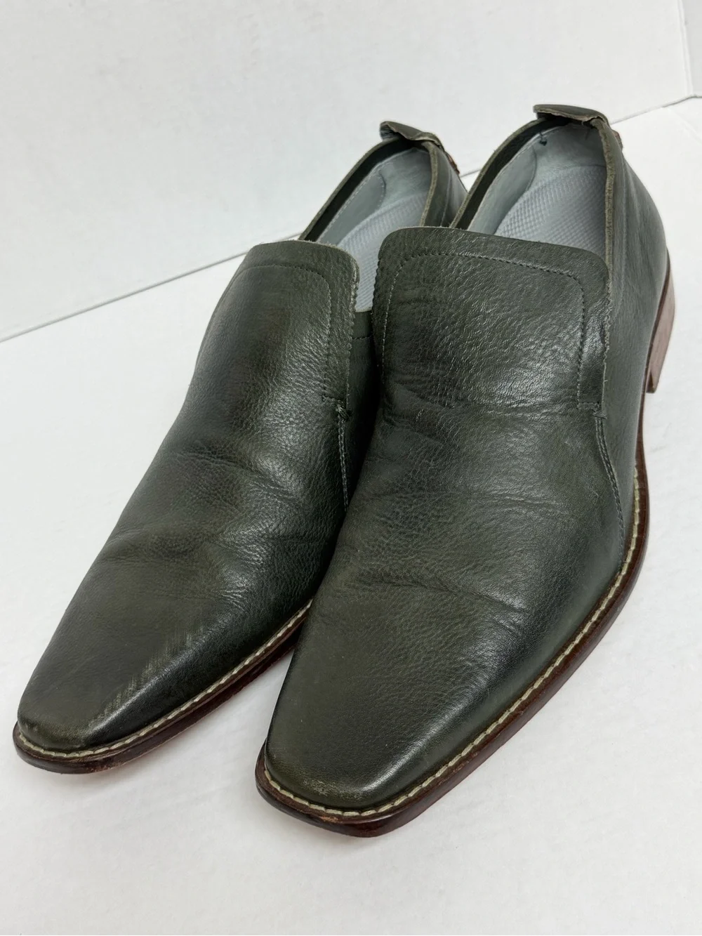 Ted Baker London Men's Leather Slip-Ons Olive Green Loafer Dress Shoes, Size 13